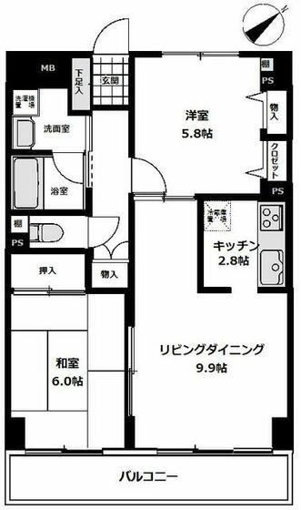 入谷サンハイツ(2LDK/5階)の間取り写真