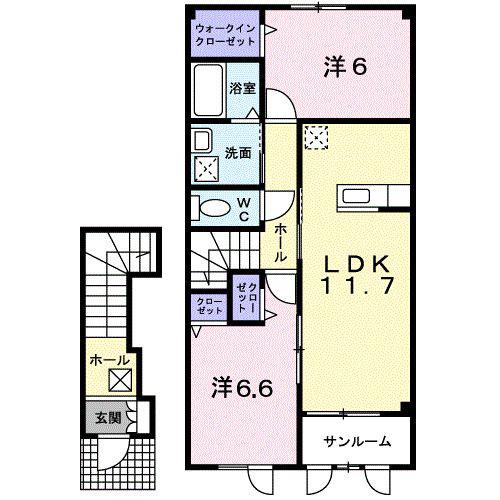 プリート・カーサA(2LDK/2階)の間取り写真