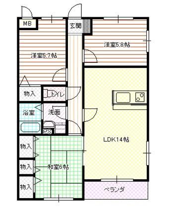 カサグランデ東延末(3LDK/3階)の間取り写真