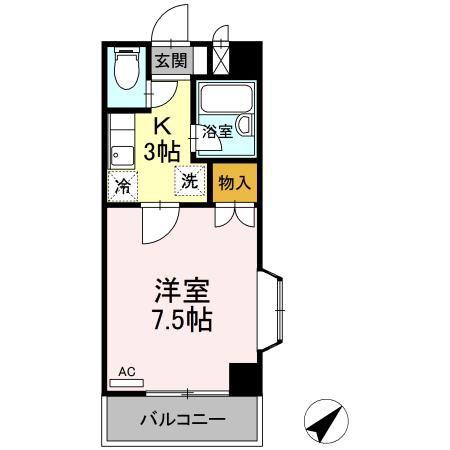 ネオシティー長町(1K/4階)の間取り写真