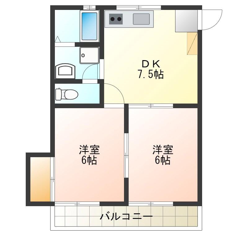 湘南新宿ライン宇須 小山駅 徒歩32分 2階建 築36年(2DK/2階)の間取り写真