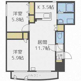 プレミール東札幌(2LDK/4階)の間取り写真