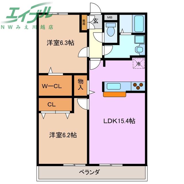 ラルゴエスパシオ(2LDK/3階)の間取り写真