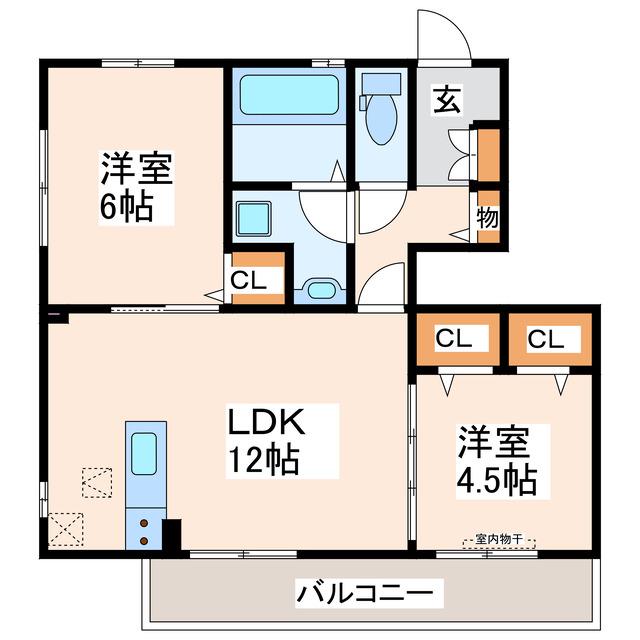 フェリーチェ新屋敷(2LDK/1階)の間取り写真