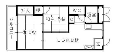 元浜メゾンオーク(2DK/4階)の間取り写真