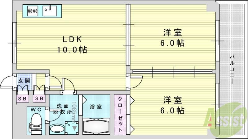 ヴァンベール服部(2LDK/5階)の間取り写真