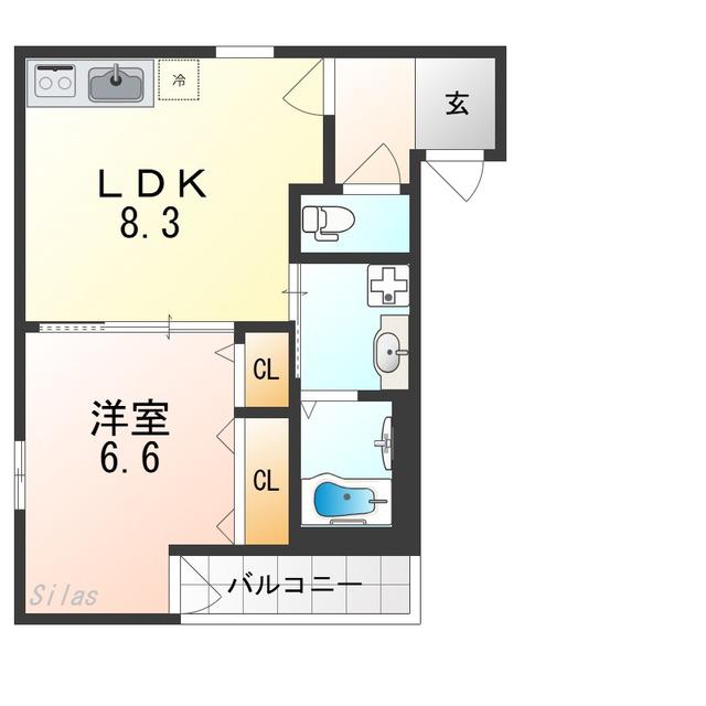 フジパレス助松町サウス(1LDK/3階)の間取り写真