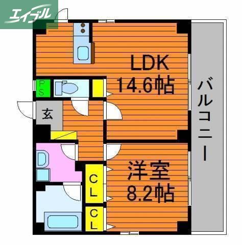 ボヌールスクェア アコオV番館(1LDK/7階)の間取り写真