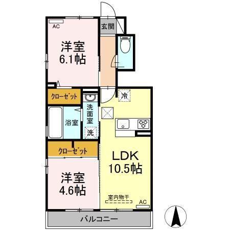 グランソレイユ A棟(2LDK/1階)の間取り写真