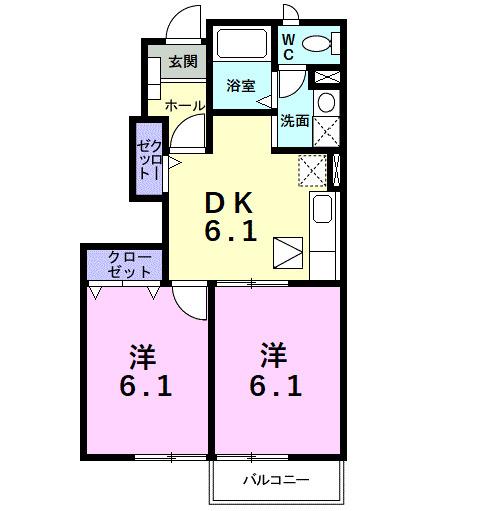 ミールム I(2DK/1階)の間取り写真
