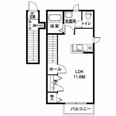 ディアスワン(ワンルーム/2階)の間取り写真