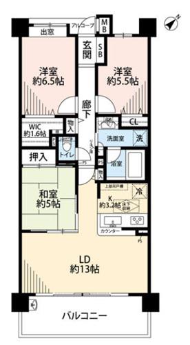 COMECOMETOWNウィズ柏(3LDK/4階)の間取り写真