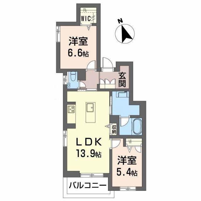 グレインコート(2LDK/4階)の間取り写真
