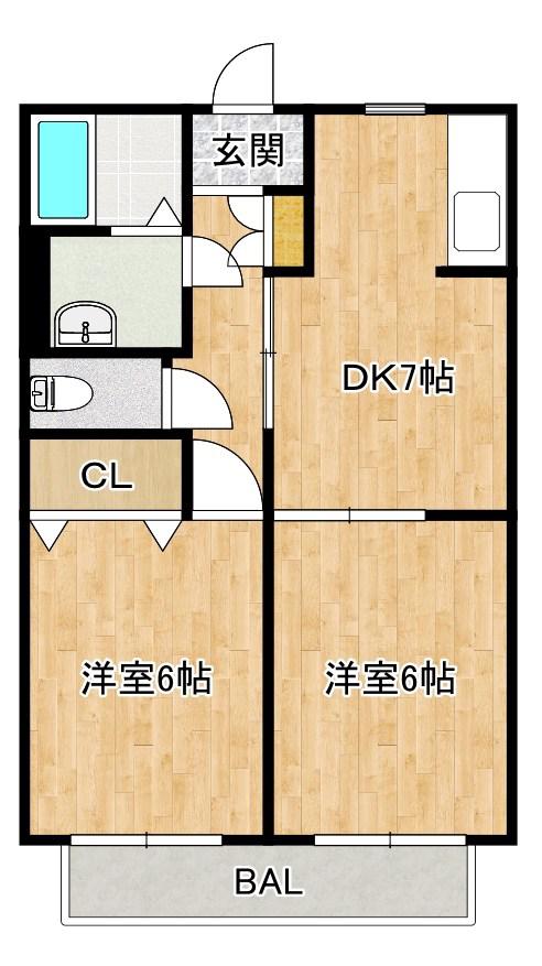 リーフコースト(2DK/1階)の間取り写真