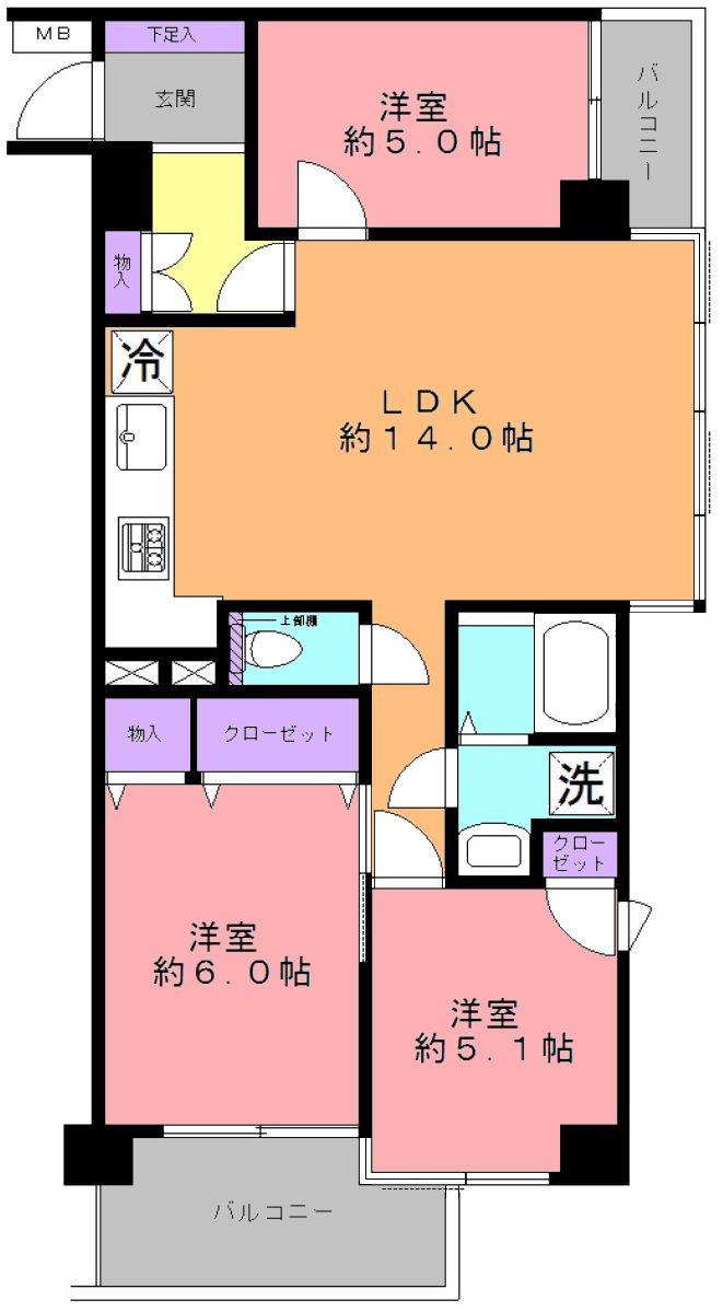 パークサイド幸町(3LDK/4階)の間取り写真