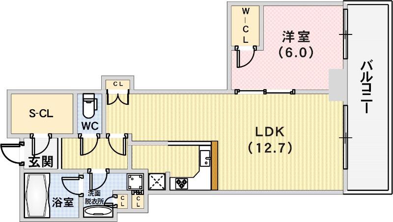 アーバンライフ神戸三宮ザ タワー(1LDK/6階)の間取り写真