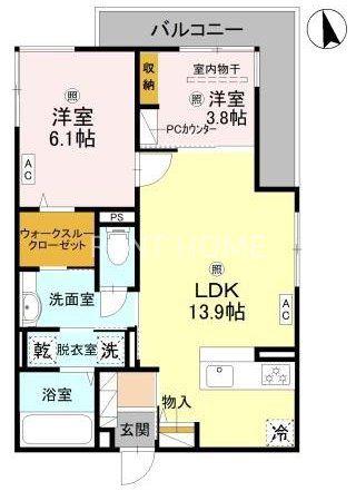 D-ROOM高井田元町(2LDK/2階)の間取り写真
