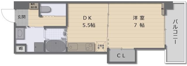 ヴィーブル駒川(1DK/2階)の間取り写真