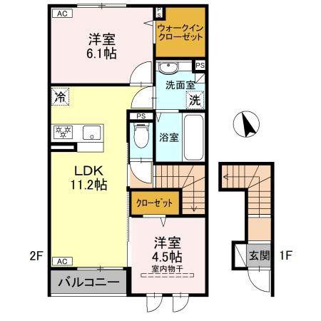 ペルル・ノワール A(2LDK/2階)の間取り写真