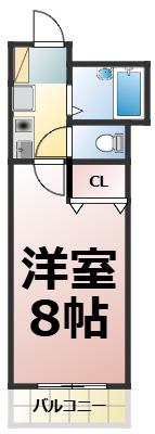 ヴェルディ城木(1K/1階)の間取り写真