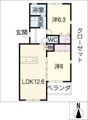 ラ・ベール高間町(2LDK/2階)の間取り写真