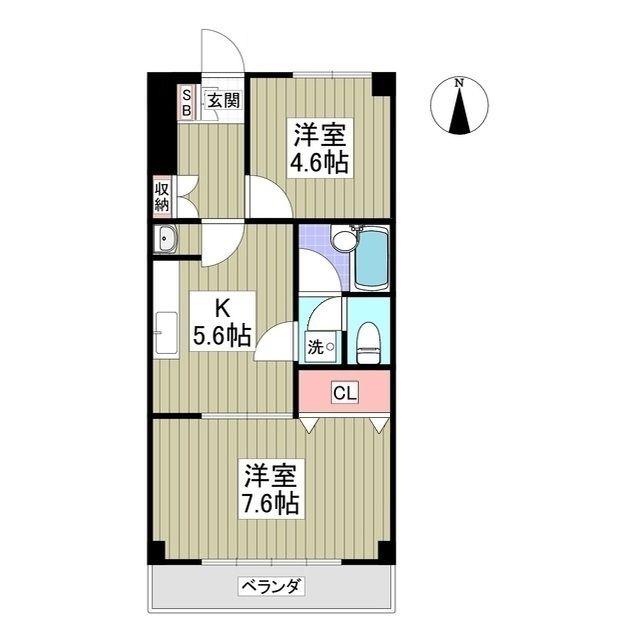ベルヴューA館(2K/2階)の間取り写真