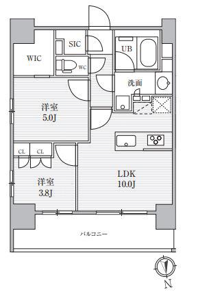 シーズンフラッツ上野稲荷町(2LDK/12階)の間取り写真