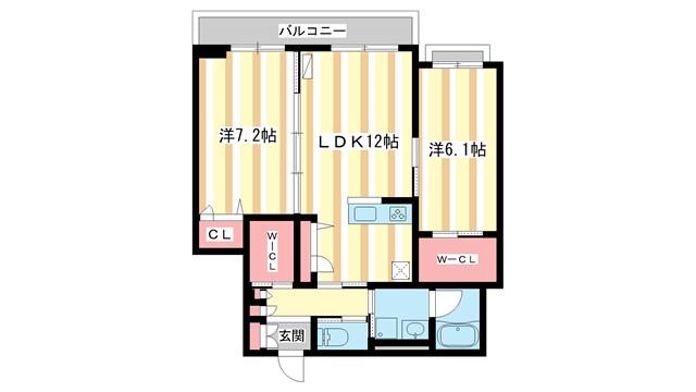 シャーメゾンまほろば(2LDK/2階)の間取り写真