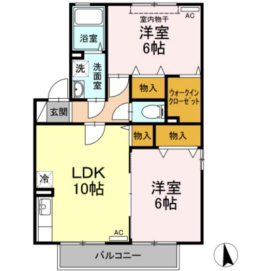 ジュネスIV(2LDK/2階)の間取り写真