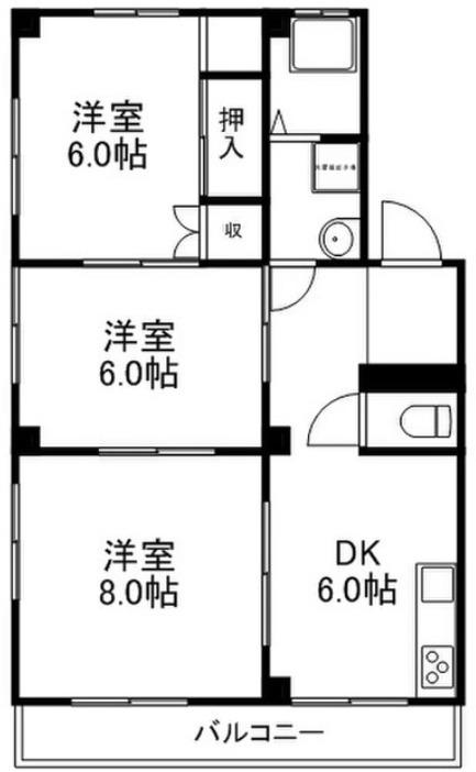 ファミリーマンション住吉(3DK/4階)の間取り写真