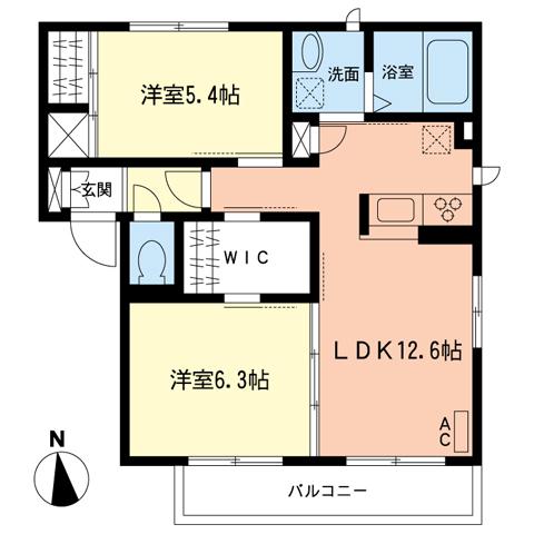 パルフェB(2LDK/2階)の間取り写真