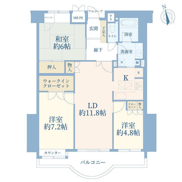 桜丘フラット(3LDK/8階)の間取り写真