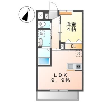 フラワーズキャビン(1LDK/2階)の間取り写真