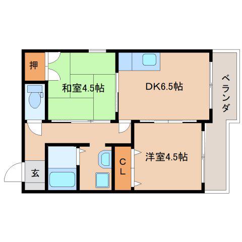 RIVER SIDE川端(2DK/3階)の間取り写真