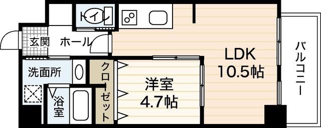 ASTER中広(1LDK/7階)の間取り写真