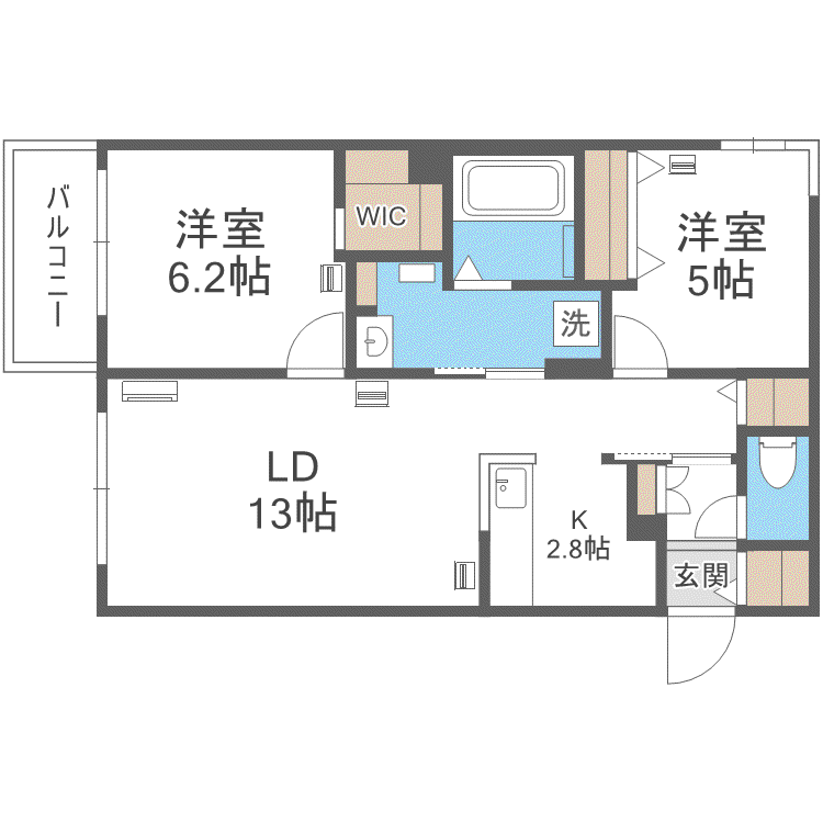 エフュート二十四軒(2LDK/1階)の間取り写真