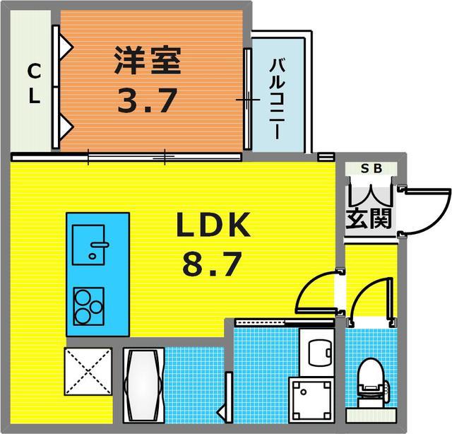 C-GRID脇浜(1LDK/1階)の間取り写真