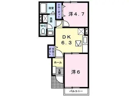 サンリットヒルB(2LDK/2階)の間取り写真