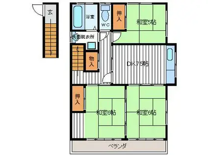 北田アパート(3DK/2階)の間取り写真