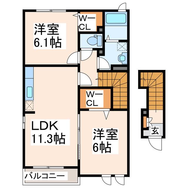 エターナルコートB(2LDK/2階)の間取り写真