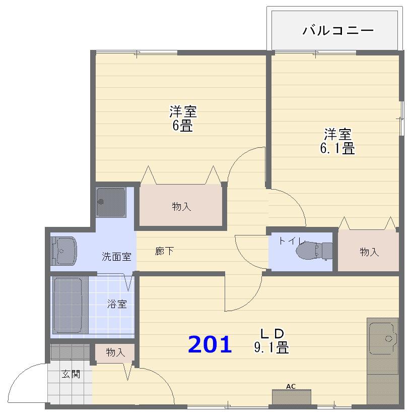 ノーブル東通(2LDK/2階)の間取り写真