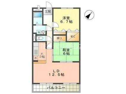 グリーンヒルズ三好丘(2LDK/2階)の間取り写真