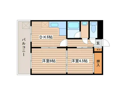 市川マンション(2DK/5階)の間取り写真