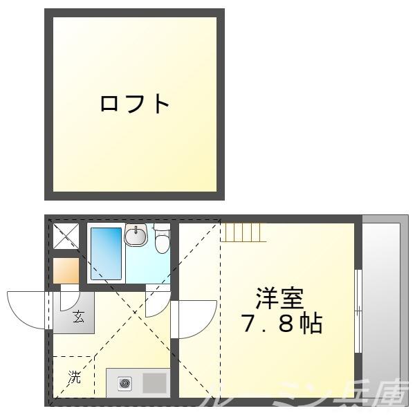 ヨーロピアン B(1K/2階)の間取り写真