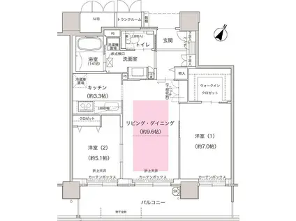 エルグレース神戸三宮タワーステージ(2LDK/12階)の間取り写真