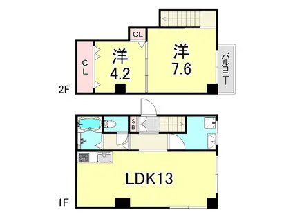 レクシア塚本(2LDK/1階)の間取り写真