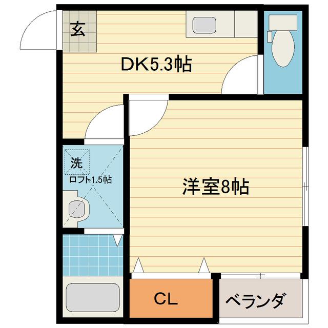 ヴィラ上堀(1DK/2階)の間取り写真