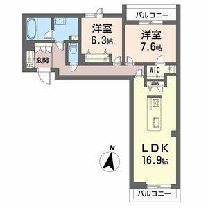 シャーメゾン春日(2LDK/2階)の間取り写真