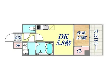 アドバンス神戸ラシュレ(1DK/3階)の間取り写真