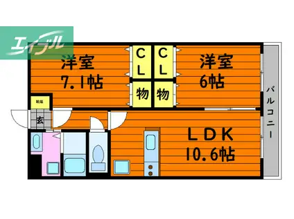 ラピス新倉敷駅前(2LDK/2階)の間取り写真